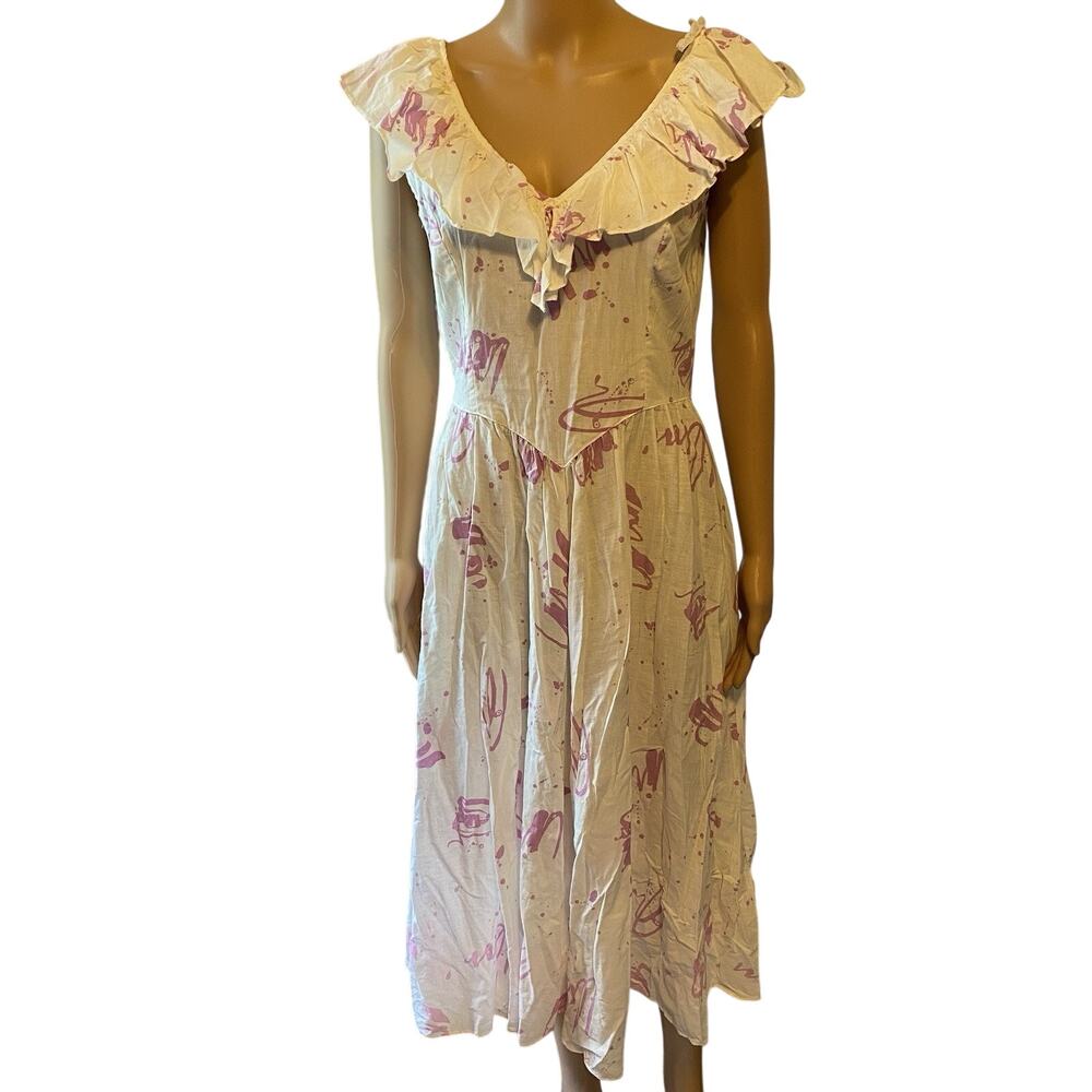 Vintage 70s Jody California Prairie Cottagecore Midi Dress Ruffle Dropwaist 9/10